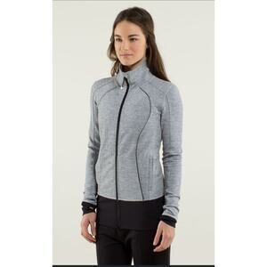 Lululemon Asana Herringbone Gray Black Full Zip Athletic Womens Jacket Sz 4 gym